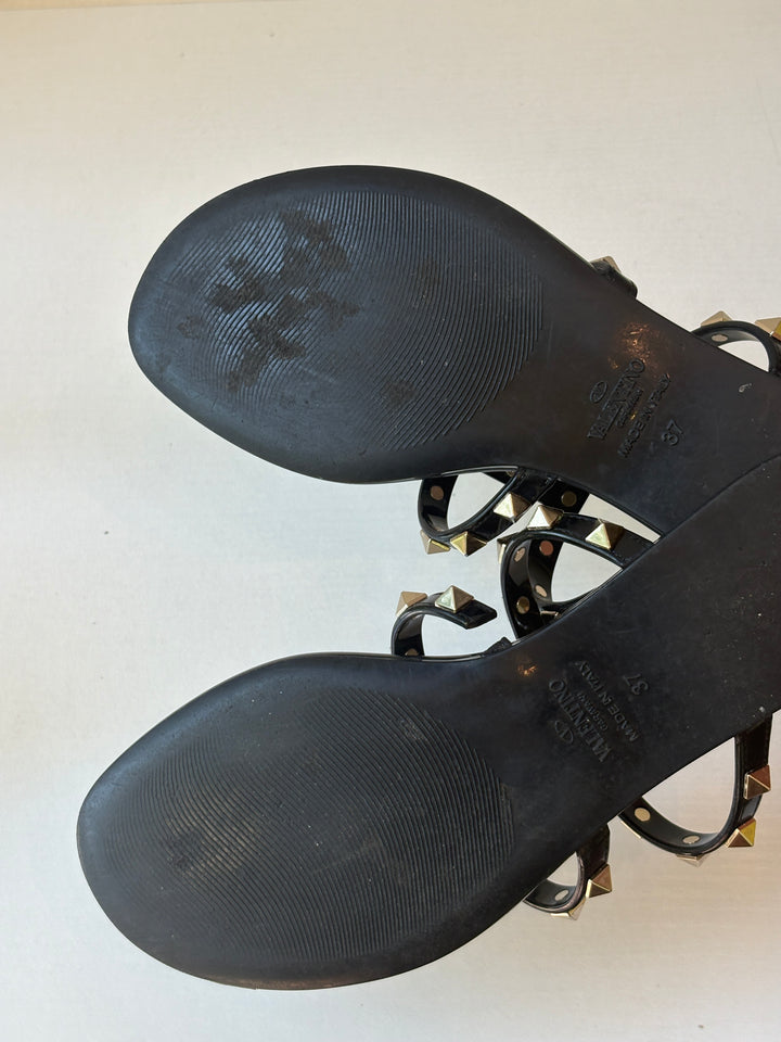 Valentino Garavani Black Rockstud Jelly Thong Sandals