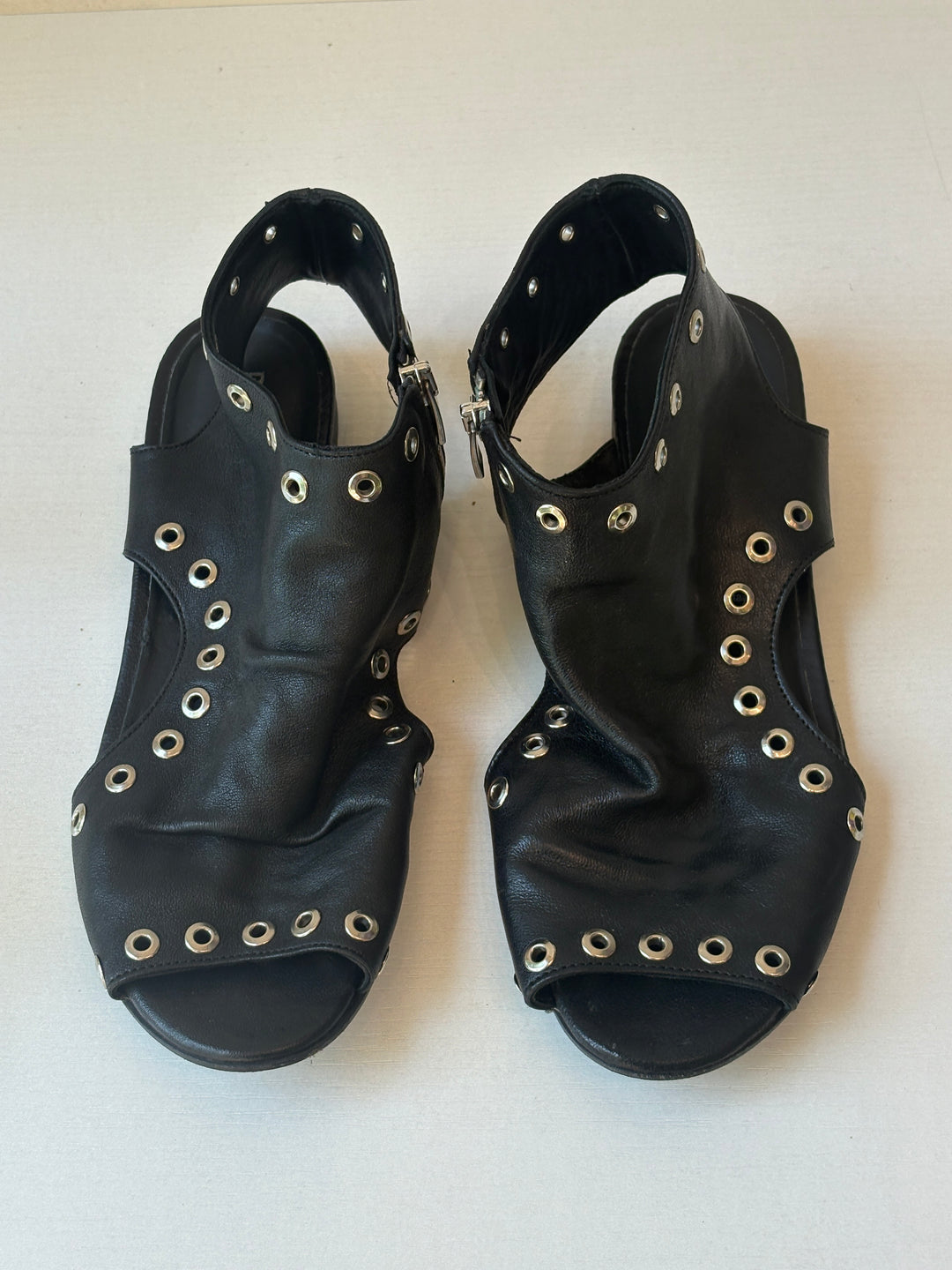 Ron White Black Leather Grommet Cutout Booties