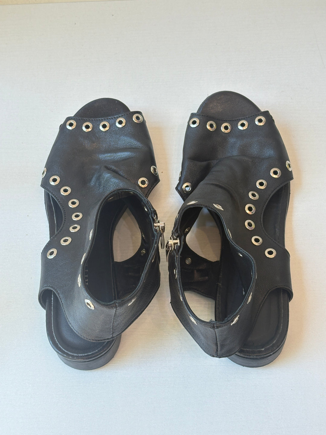 Ron White Black Leather Grommet Cutout Booties