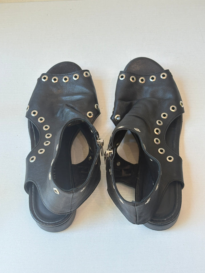 Ron White Black Leather Grommet Cutout Booties