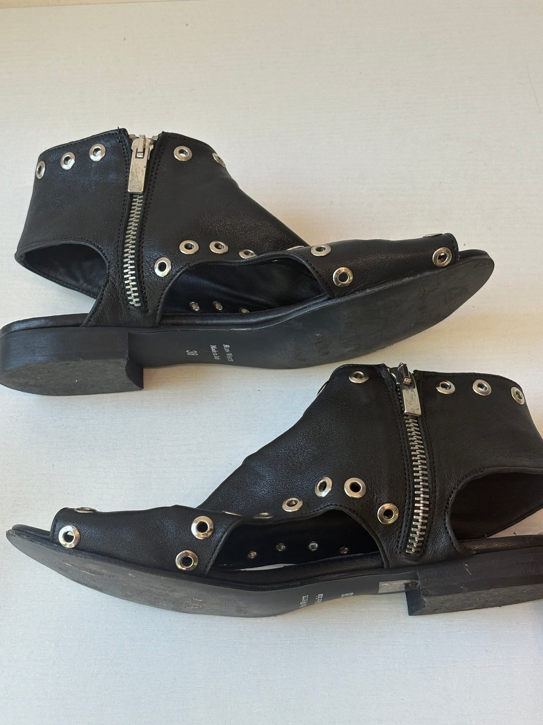 Ron White Black Leather Grommet Cutout Booties