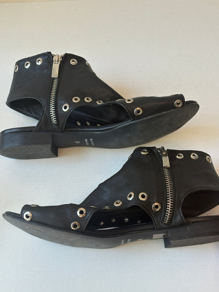 Ron White Black Leather Grommet Cutout Booties