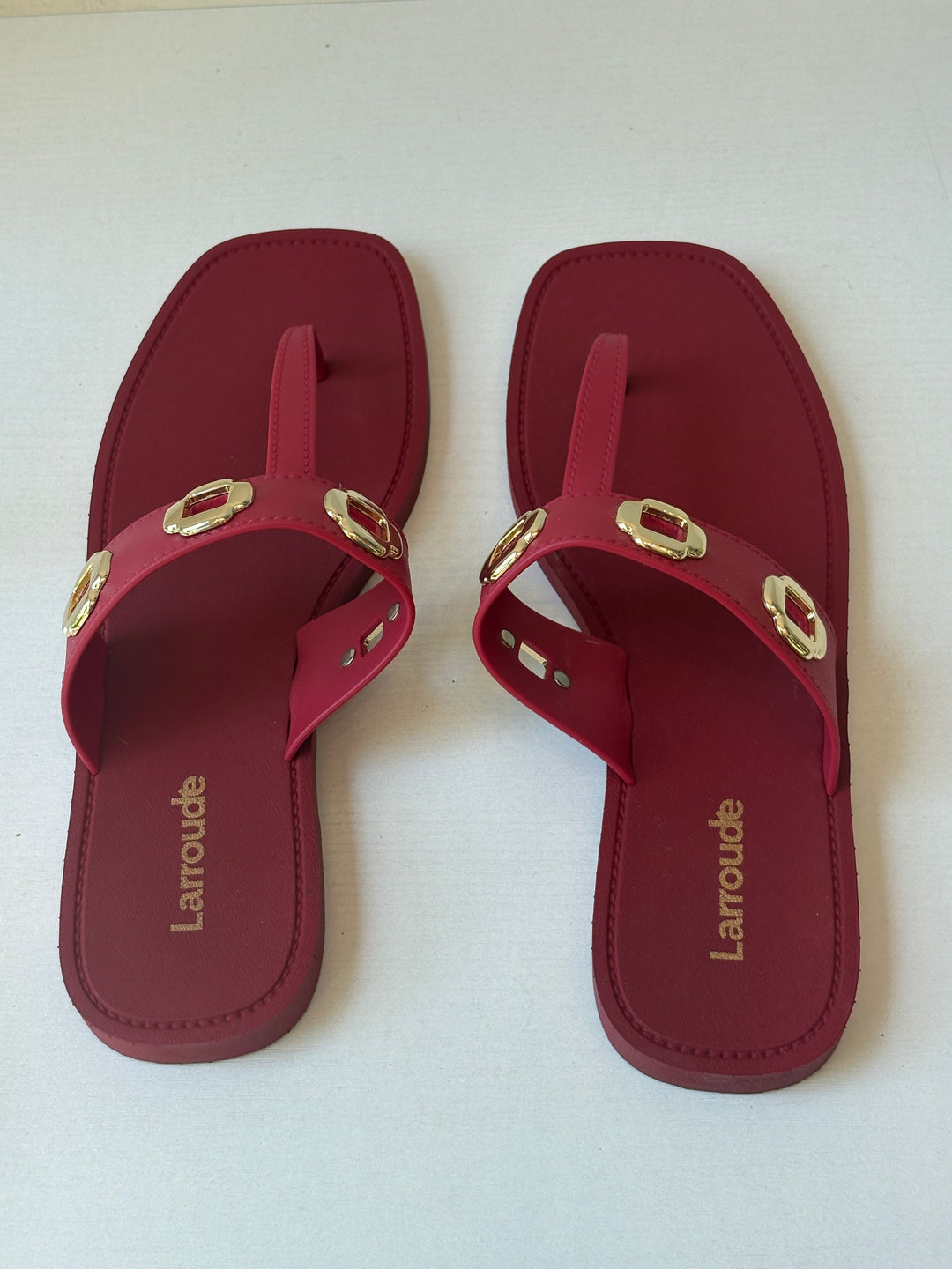 Larroude Red Leather Jeweled Thong Sandals