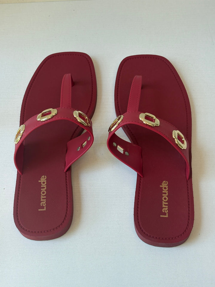 Larroude Red Leather Jeweled Thong Sandals