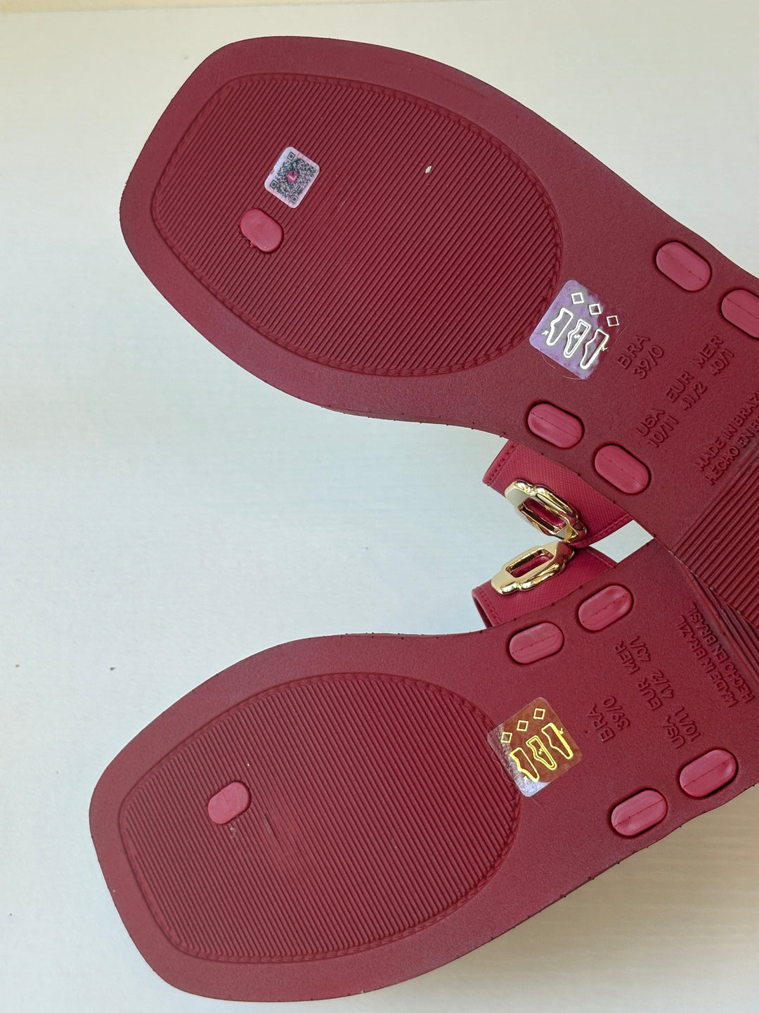 Larroude Red Leather Jeweled Thong Sandals