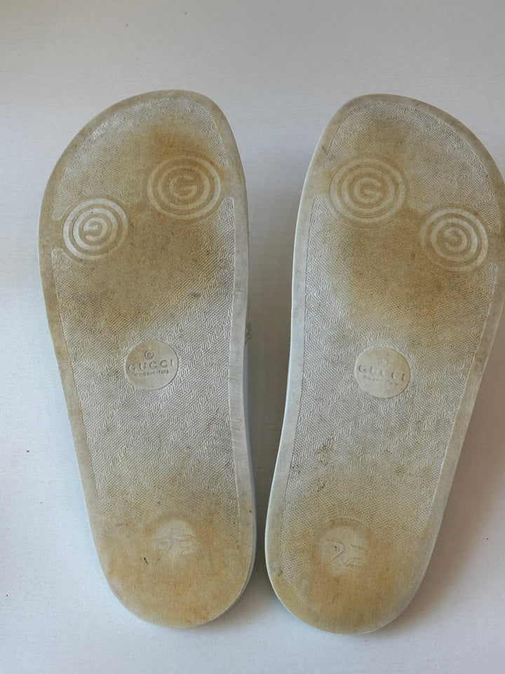 Gucci White GG Monogram Rubber Slide Sandals