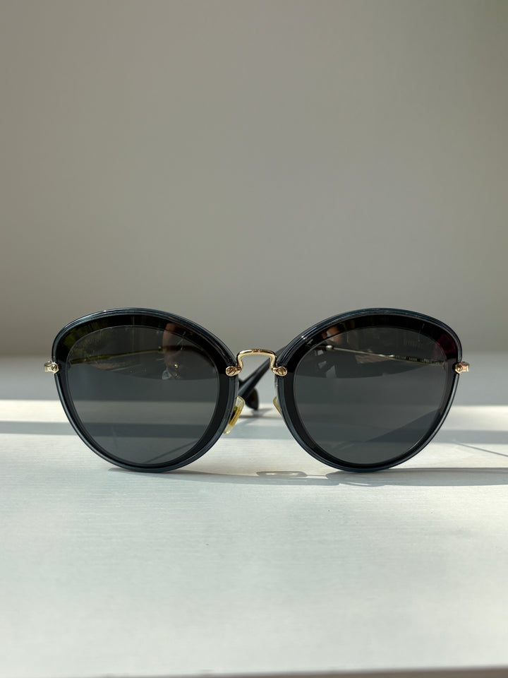 Miu Miu Black and Grey Round Sunglasses