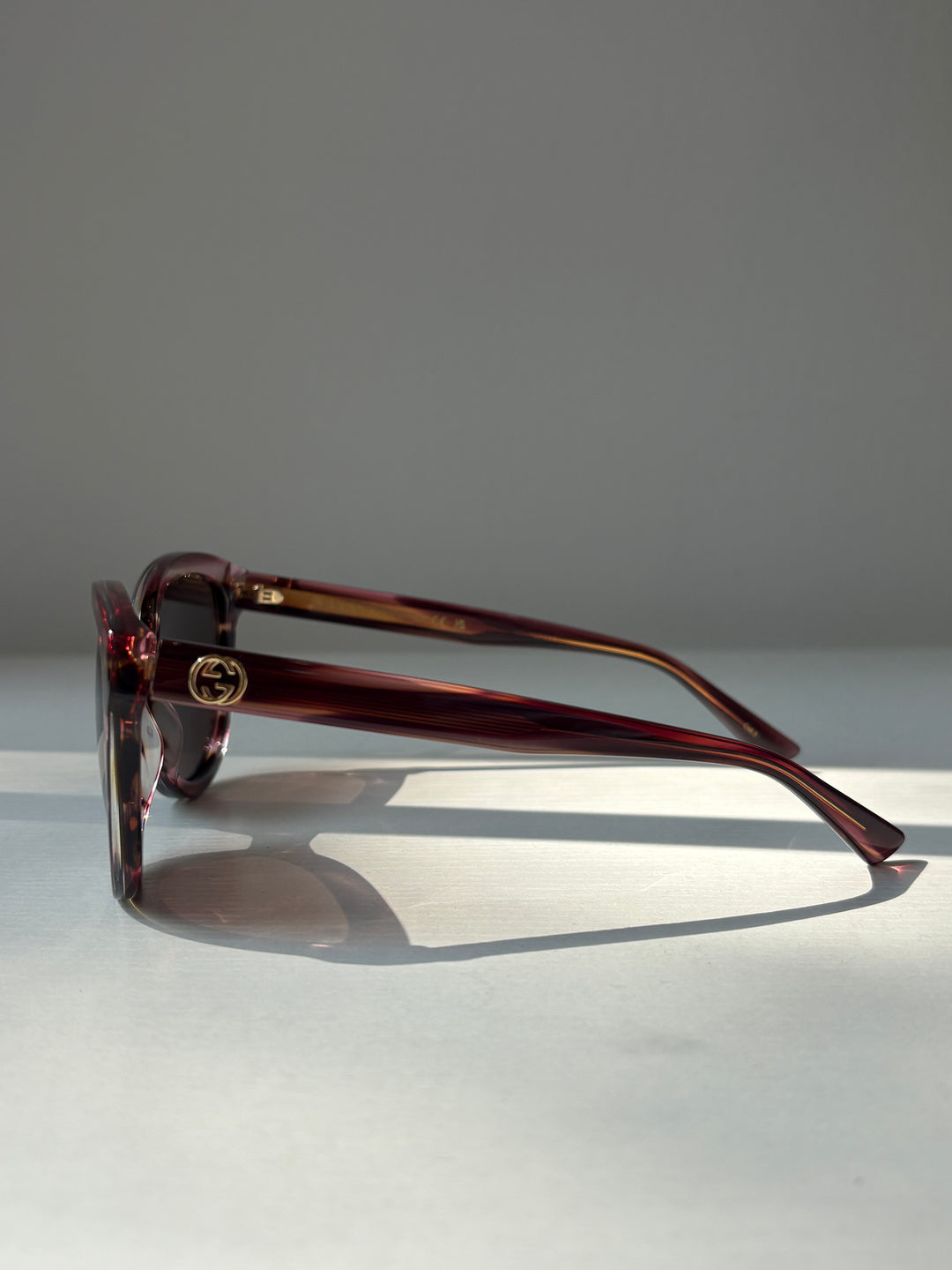 Gucci Burgundy Striated Acetate Sunglasses