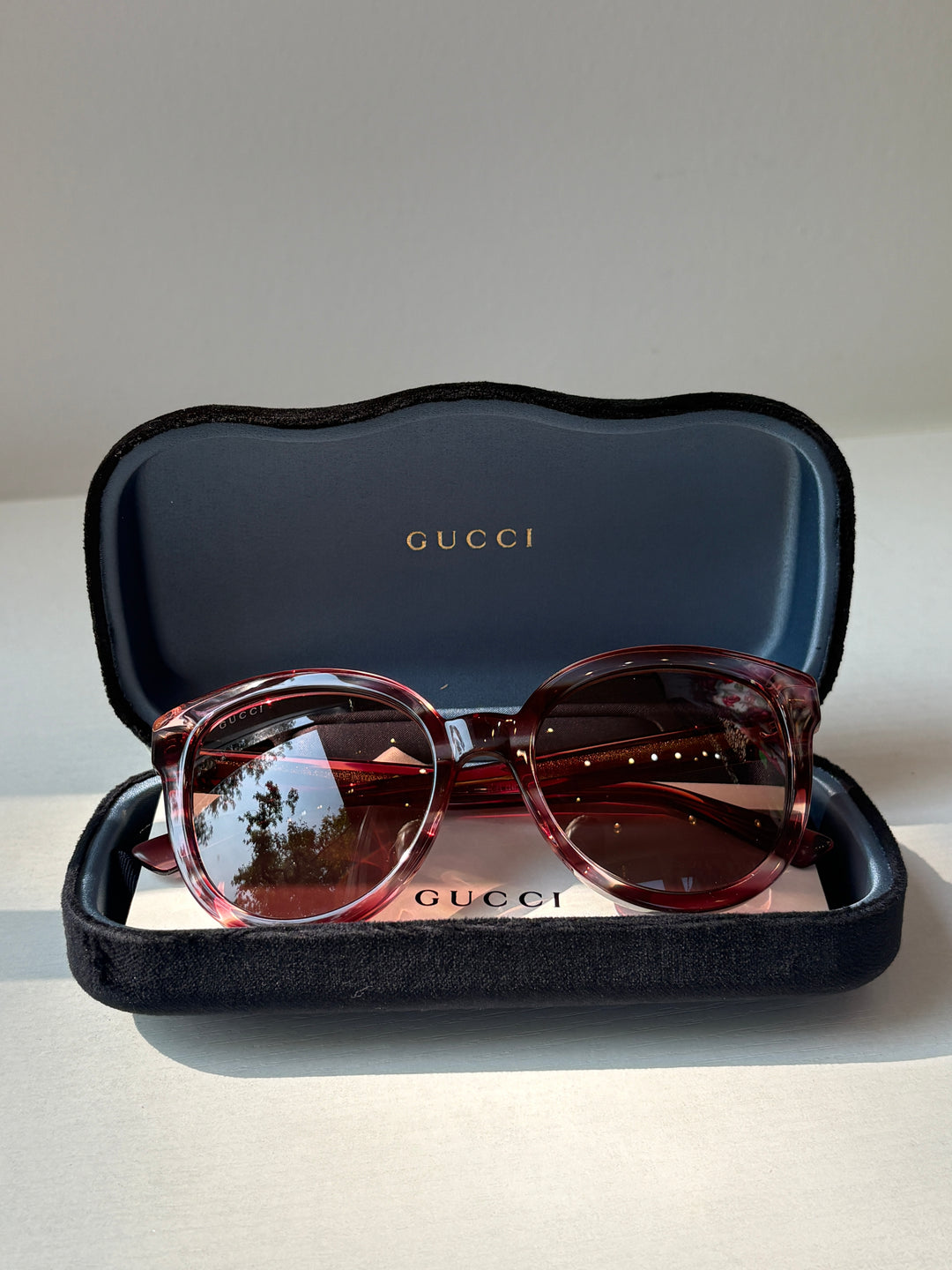 Gucci Burgundy Striated Acetate Sunglasses