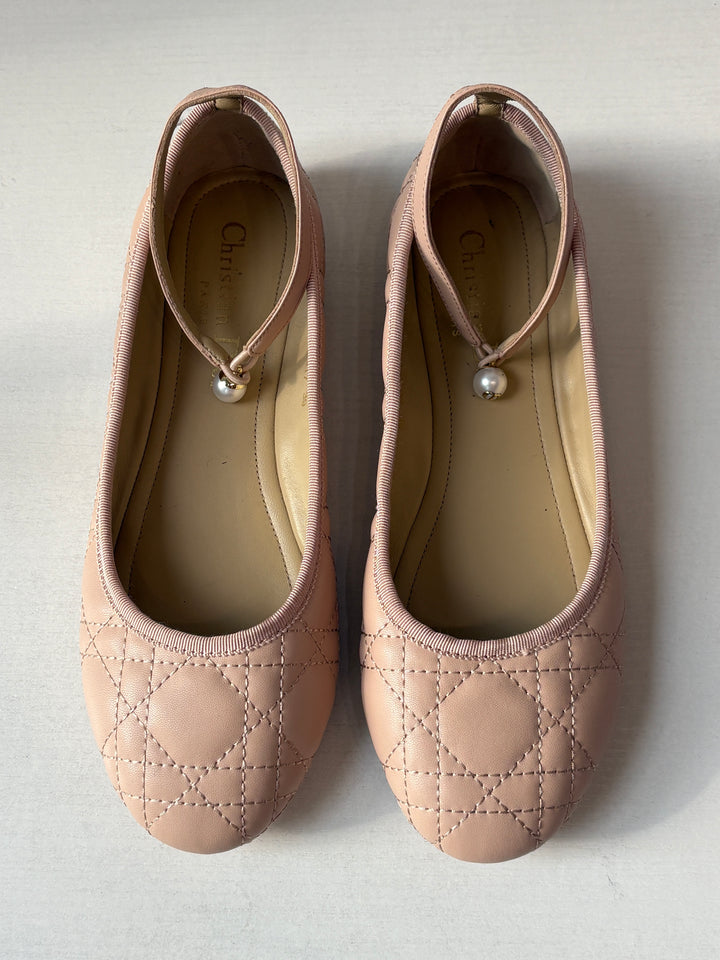 Christian Dior Cannage Pink Leather Ballet Flats