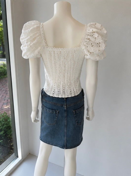 Charo Ruiz White Eyelet Puff Sleeve Corset Top