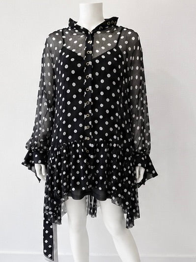Zimmermann Midnight Dot Silk Chiffon Ruffled Dress