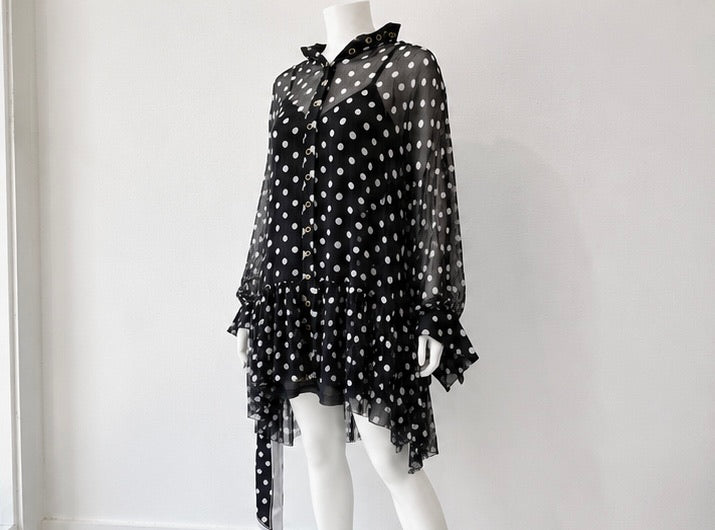 Zimmermann Midnight Dot Silk Chiffon Ruffled Dress