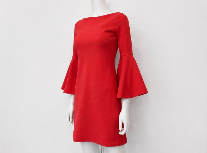 Chiara Boni Coral Bell-Sleeve Shift Dress