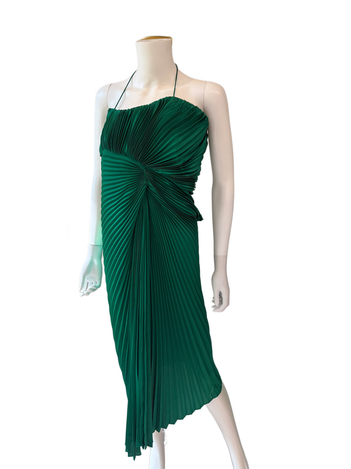 Alice + Olivia Emerald Green Pleated Halter Dress