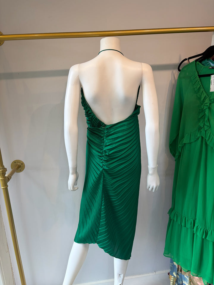 Alice + Olivia Emerald Green Pleated Halter Dress