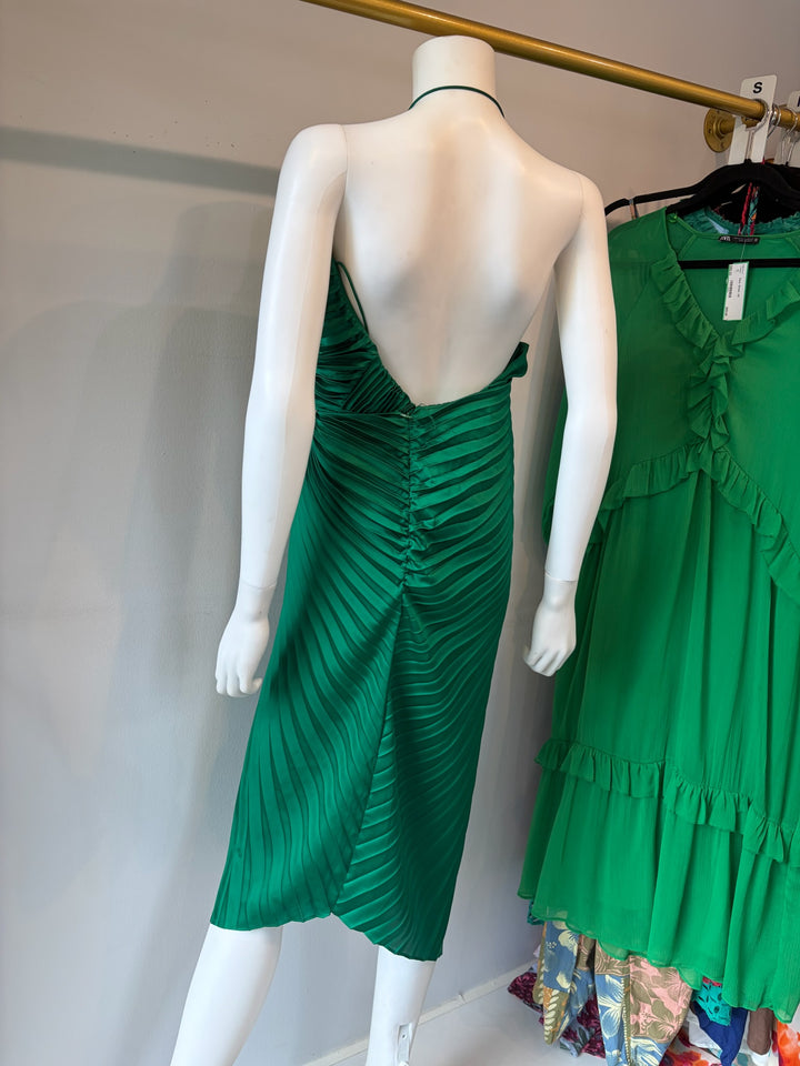 Alice + Olivia Emerald Green Pleated Halter Dress