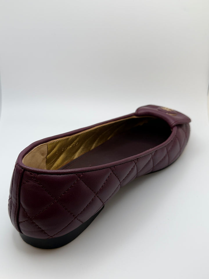Chanel 2023 Quilted CC Ballet Flats- Burgundy Lambskin
