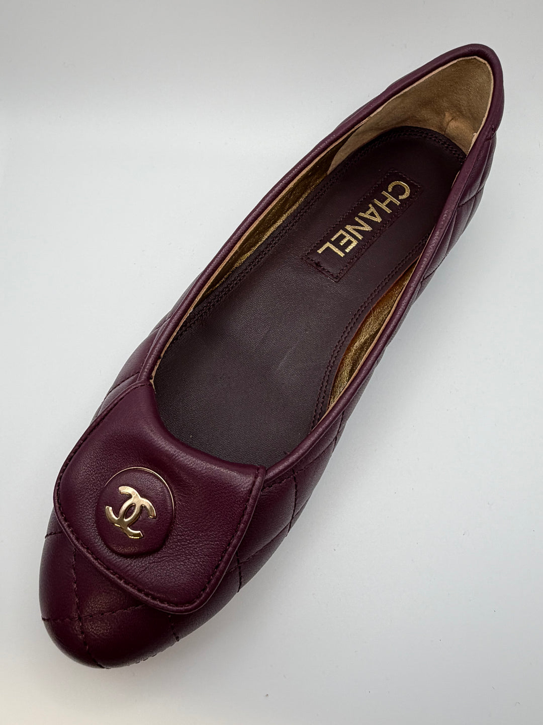 Chanel 2023 Quilted CC Ballet Flats- Burgundy Lambskin