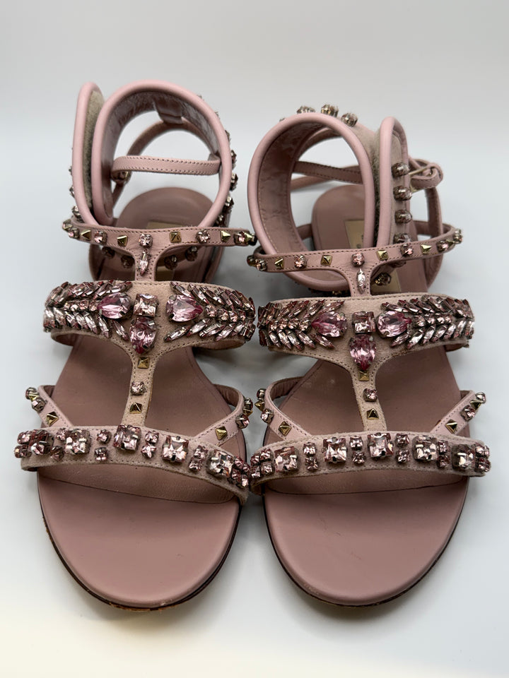 Valentino Crystal Embellished Leather Sandals