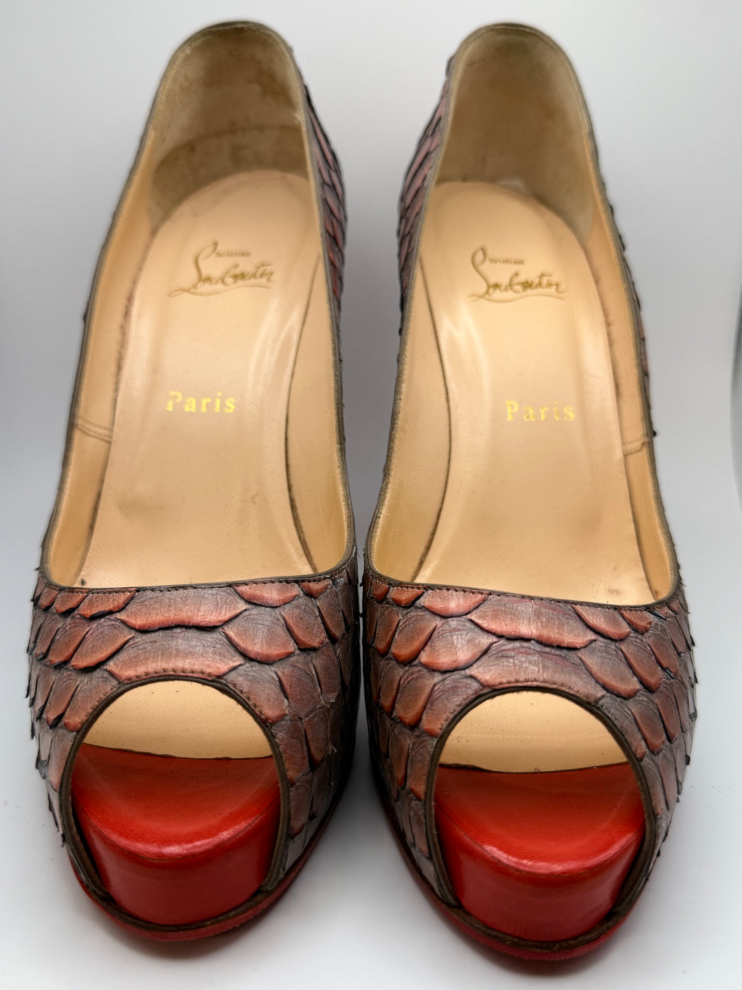 Christian Louboutin Python Peep-Toe Platform Pumps