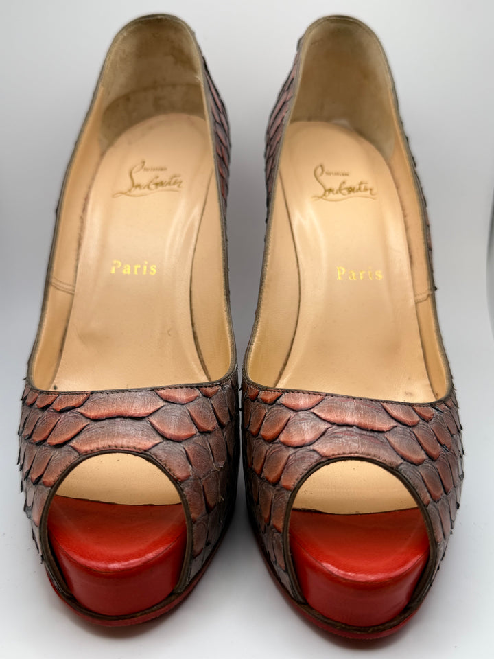 Christian Louboutin Python Peep-Toe Platform Pumps