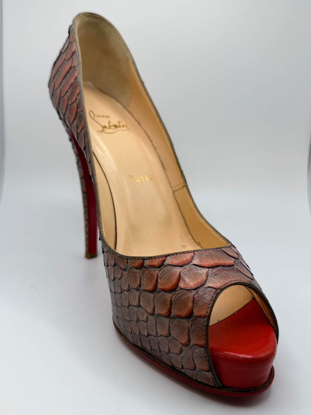 Christian Louboutin Python Peep-Toe Platform Pumps
