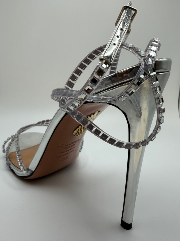 Aquazzura Crystal Embellished Silver Pumps
