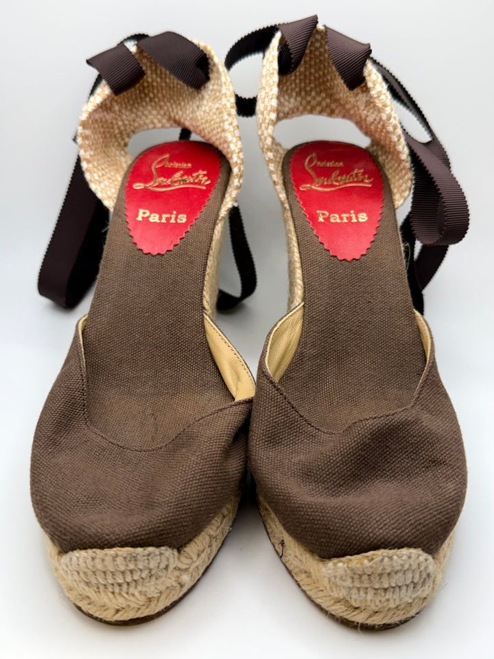 Christian Louboutin Canvas Espadrille Wedge Heels