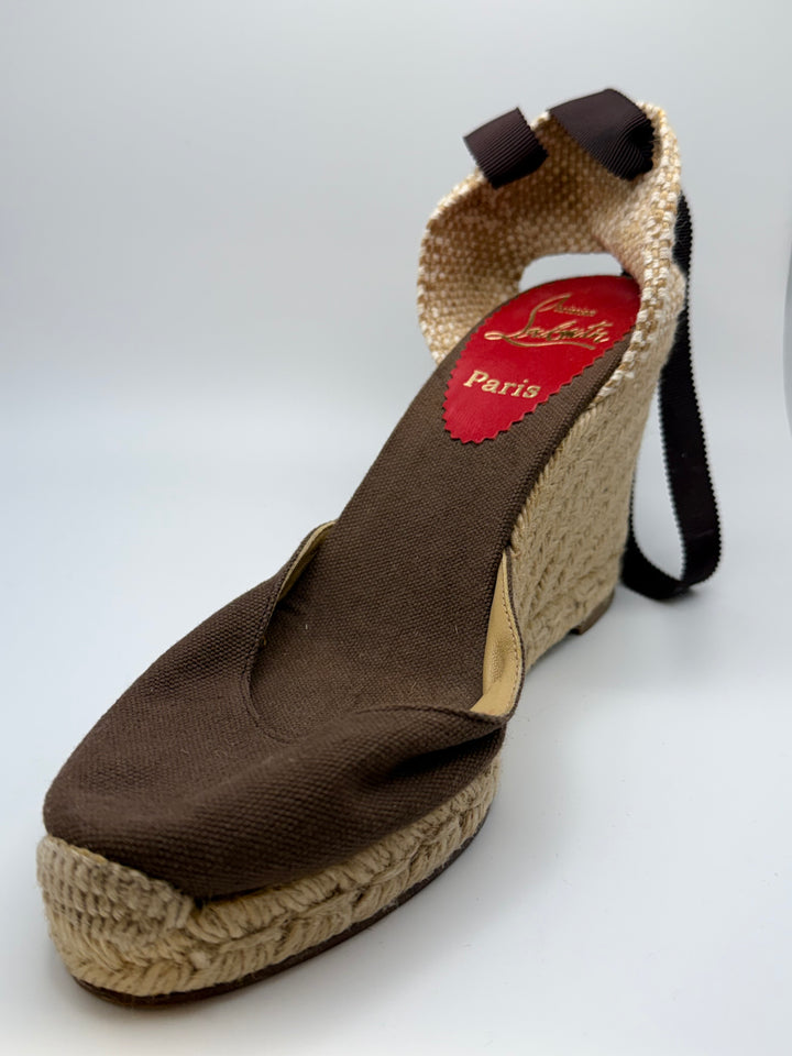 Christian Louboutin Canvas Espadrille Wedge Heels