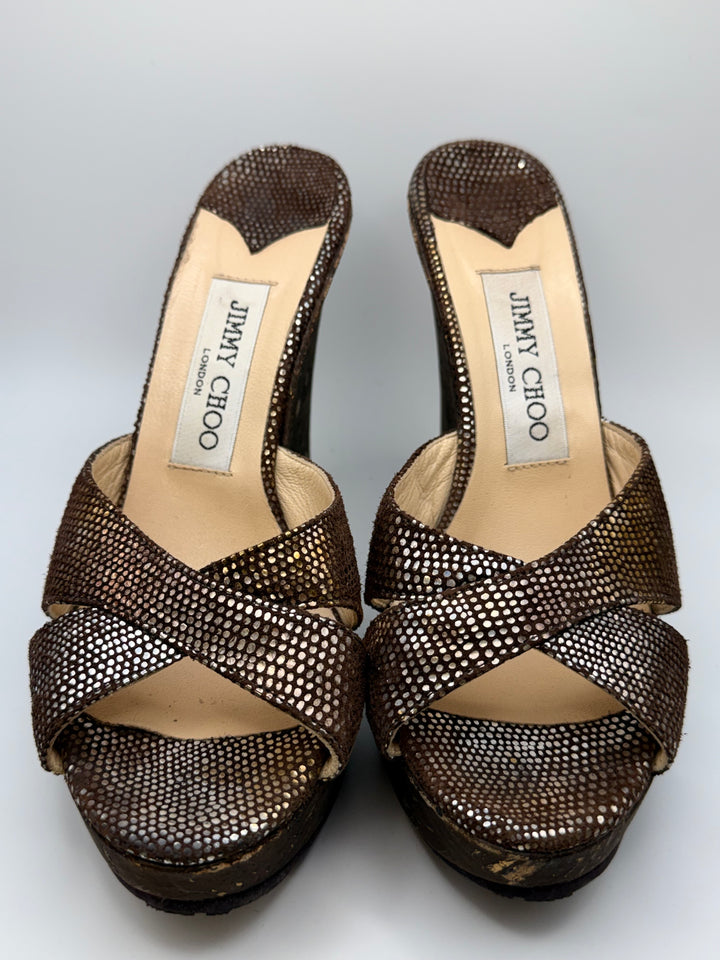 Jimmy Choo Metallic Leather Wedge Heels