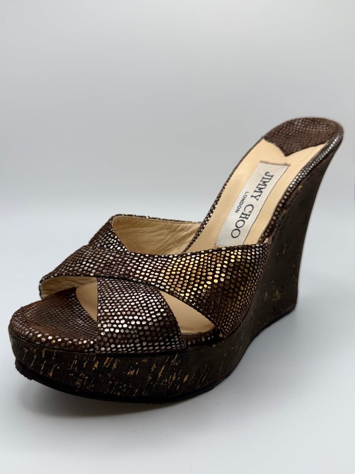 Jimmy Choo Metallic Leather Wedge Heels