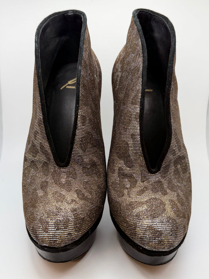 Brian Atwood Metallic Leopard Platform Booties