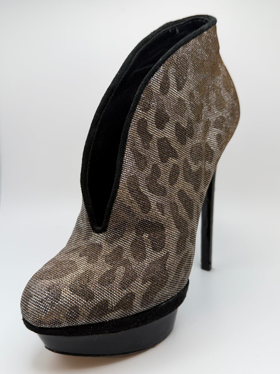 Brian Atwood Metallic Leopard Platform Booties