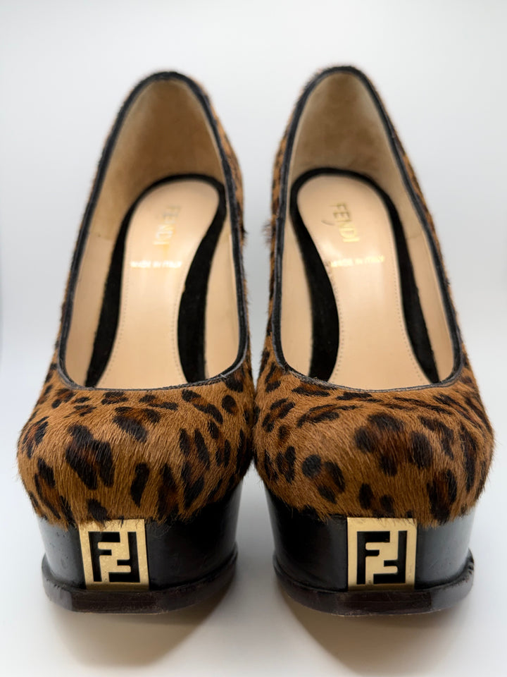 Fendi Leopard Calf Hair Platform Pumps