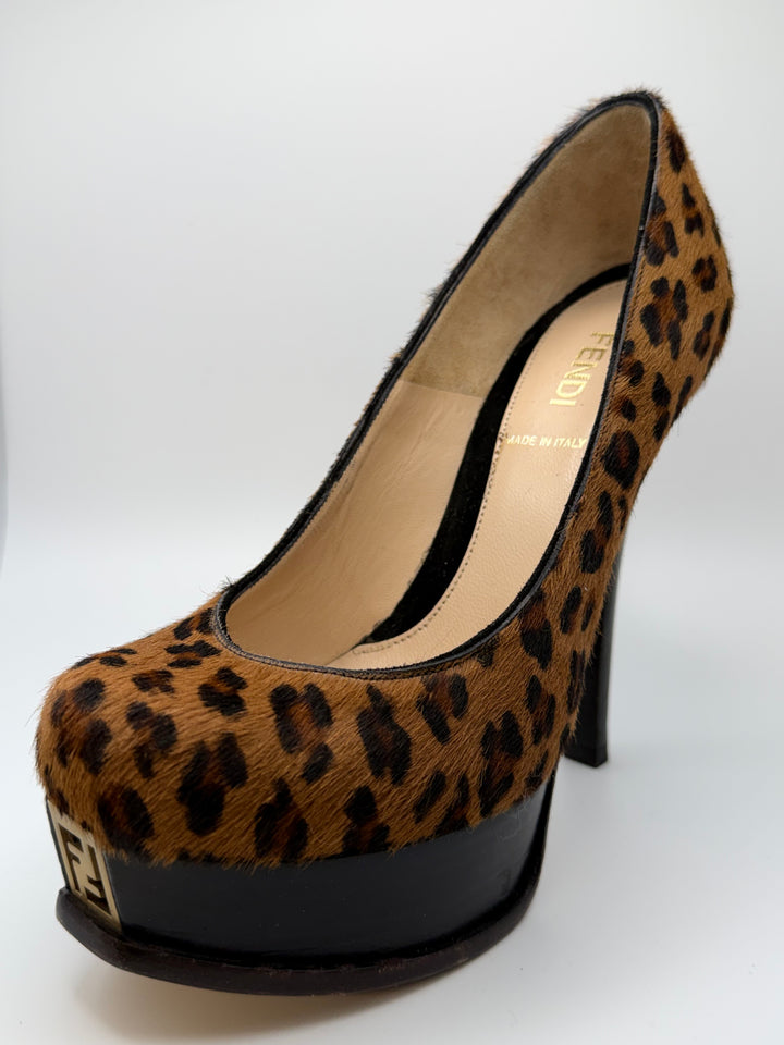 Fendi Leopard Calf Hair Platform Pumps