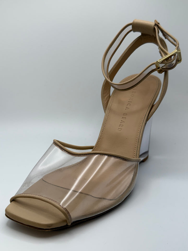 Veronica Beard Clear Sculptural Wedge Heels