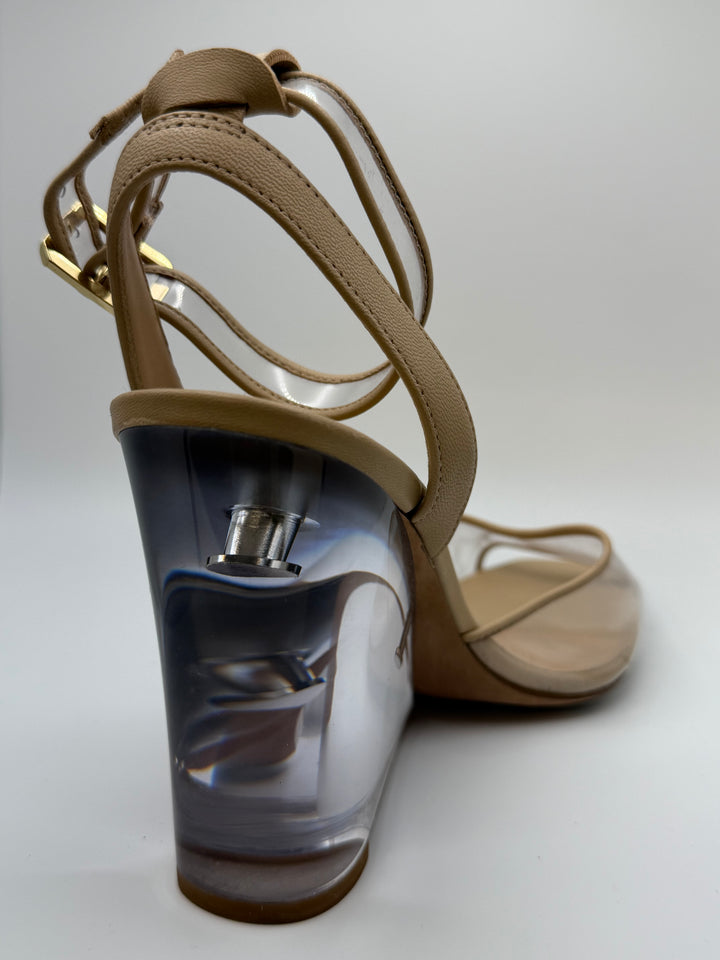 Veronica Beard Clear Sculptural Wedge Heels