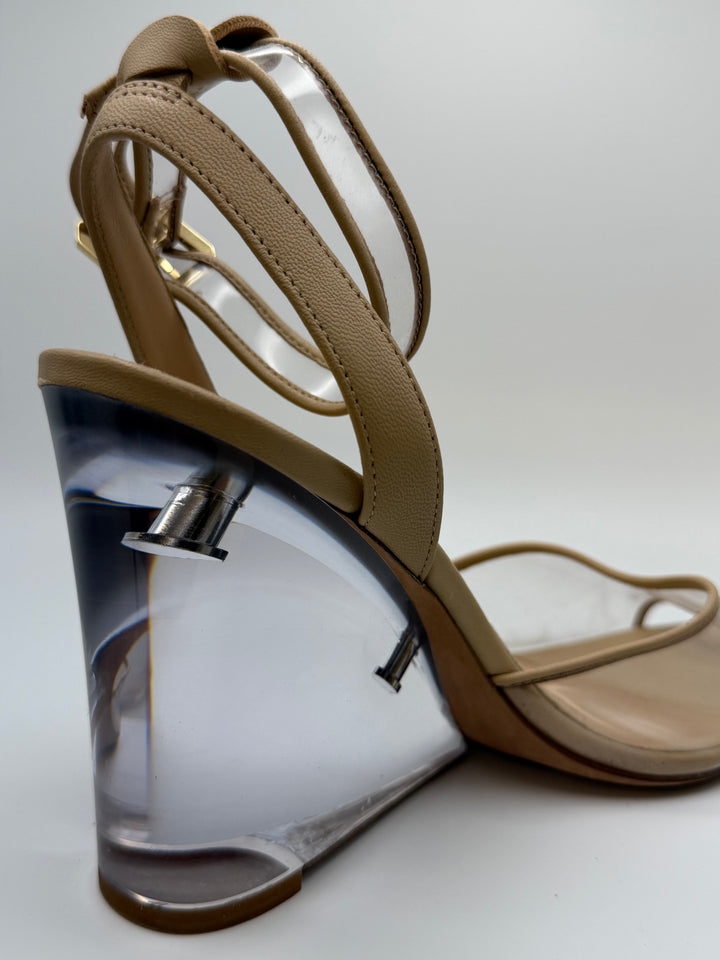 Veronica Beard Clear Sculptural Wedge Heels