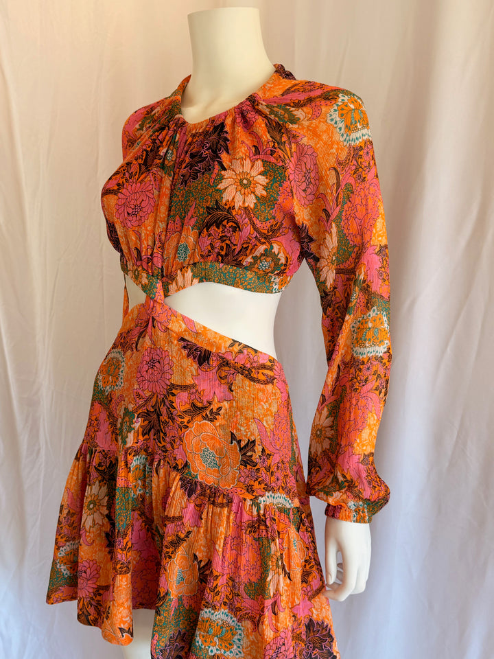 A.L.C Izzy Silk Cut-Out Mini Dress Floral