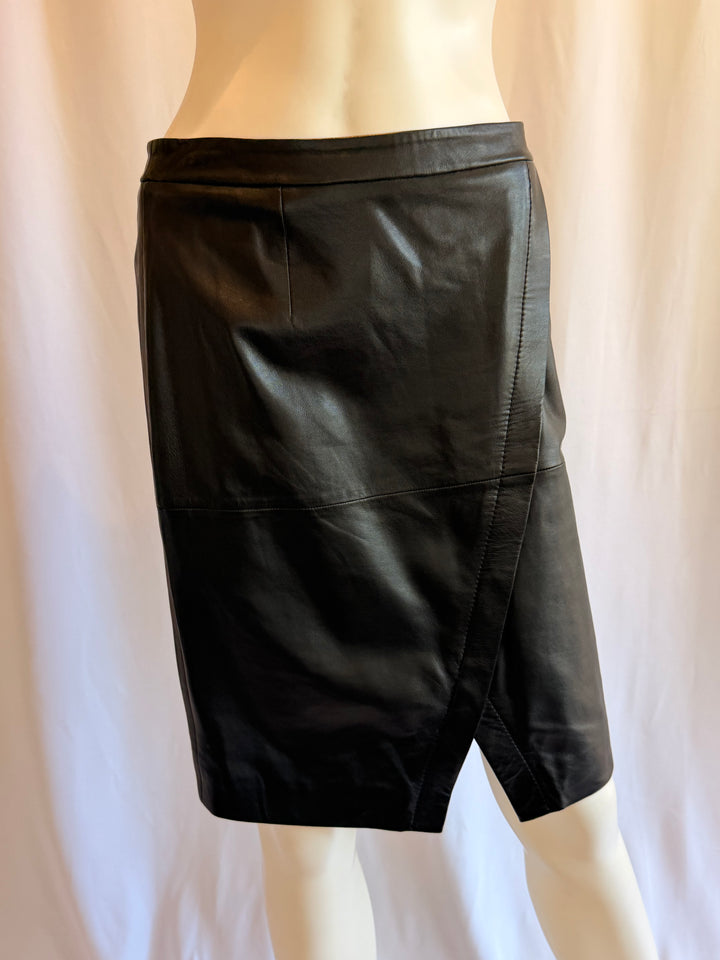 Nordstrom Black Leather Knee Length Skirt