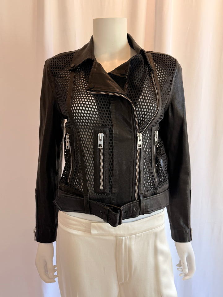 All Saints Leather Mesh Biker Jacket