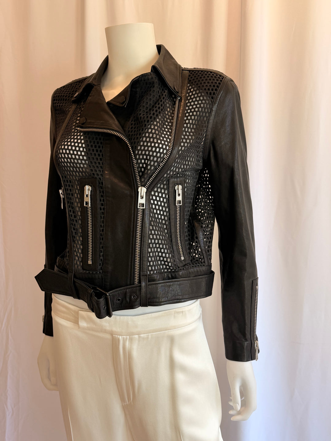 All Saints Leather Mesh Biker Jacket