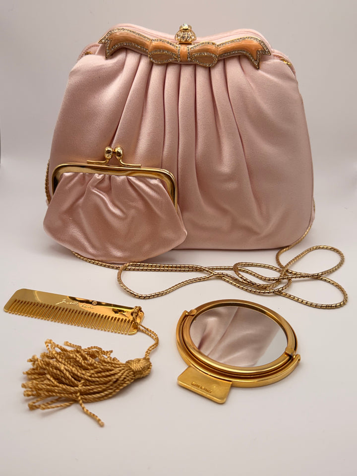 Judith Leiber Vintage Blush Pink Satin Evening Bag