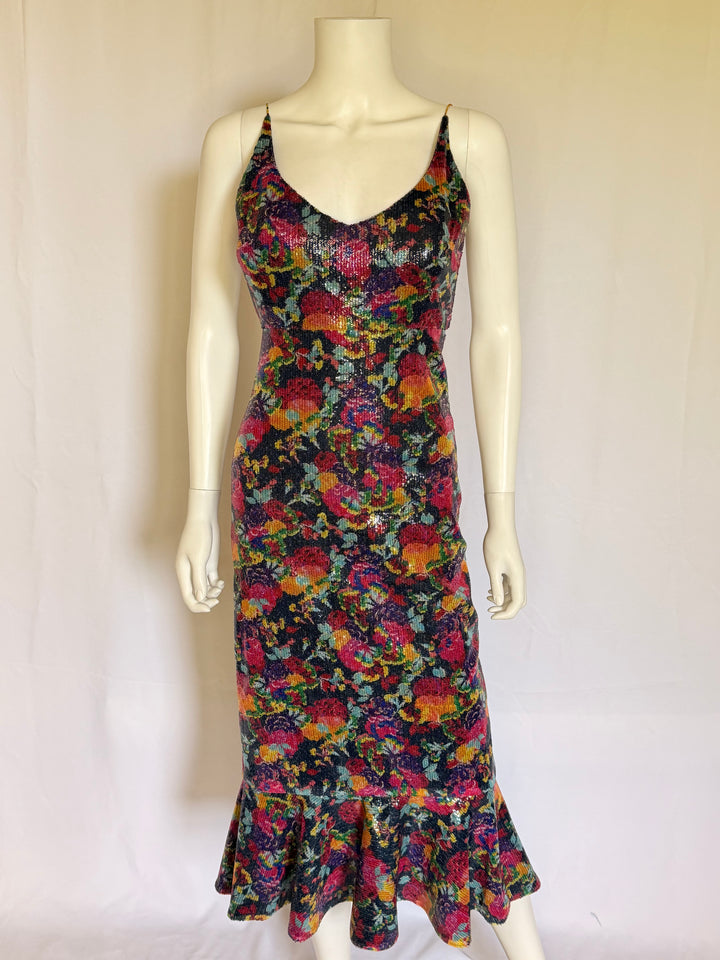 Saloni Floral Sequin Midi Dress