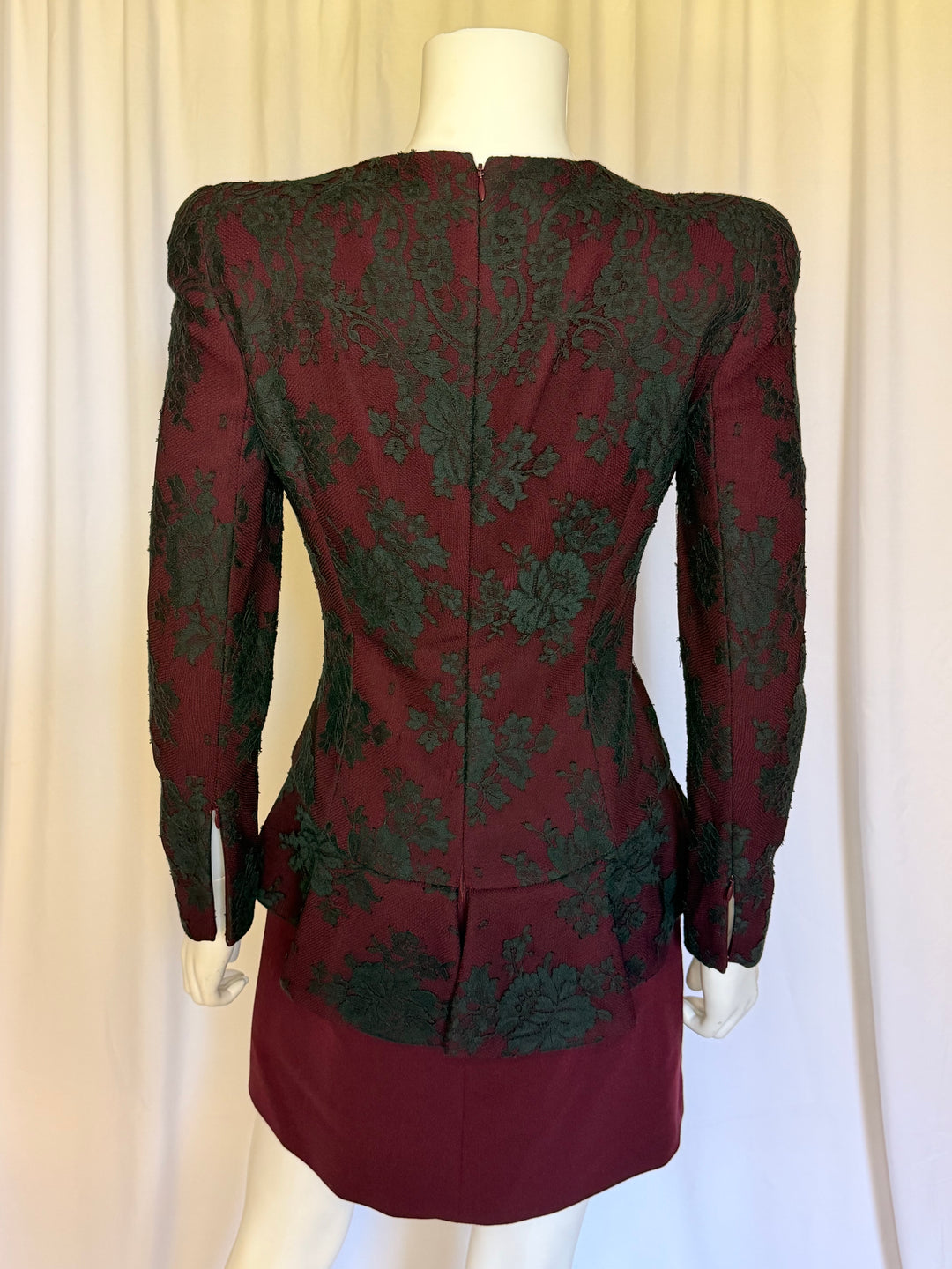 Alexander McQueen Burgundy & Black Lace Peplum Dress