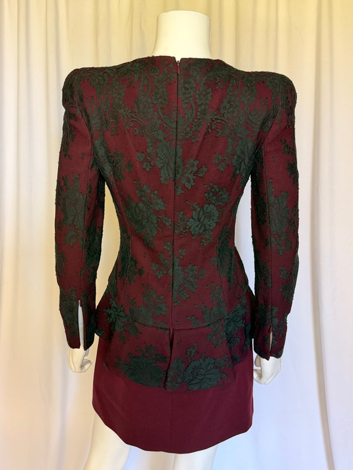 Alexander McQueen Burgundy & Black Lace Peplum Dress