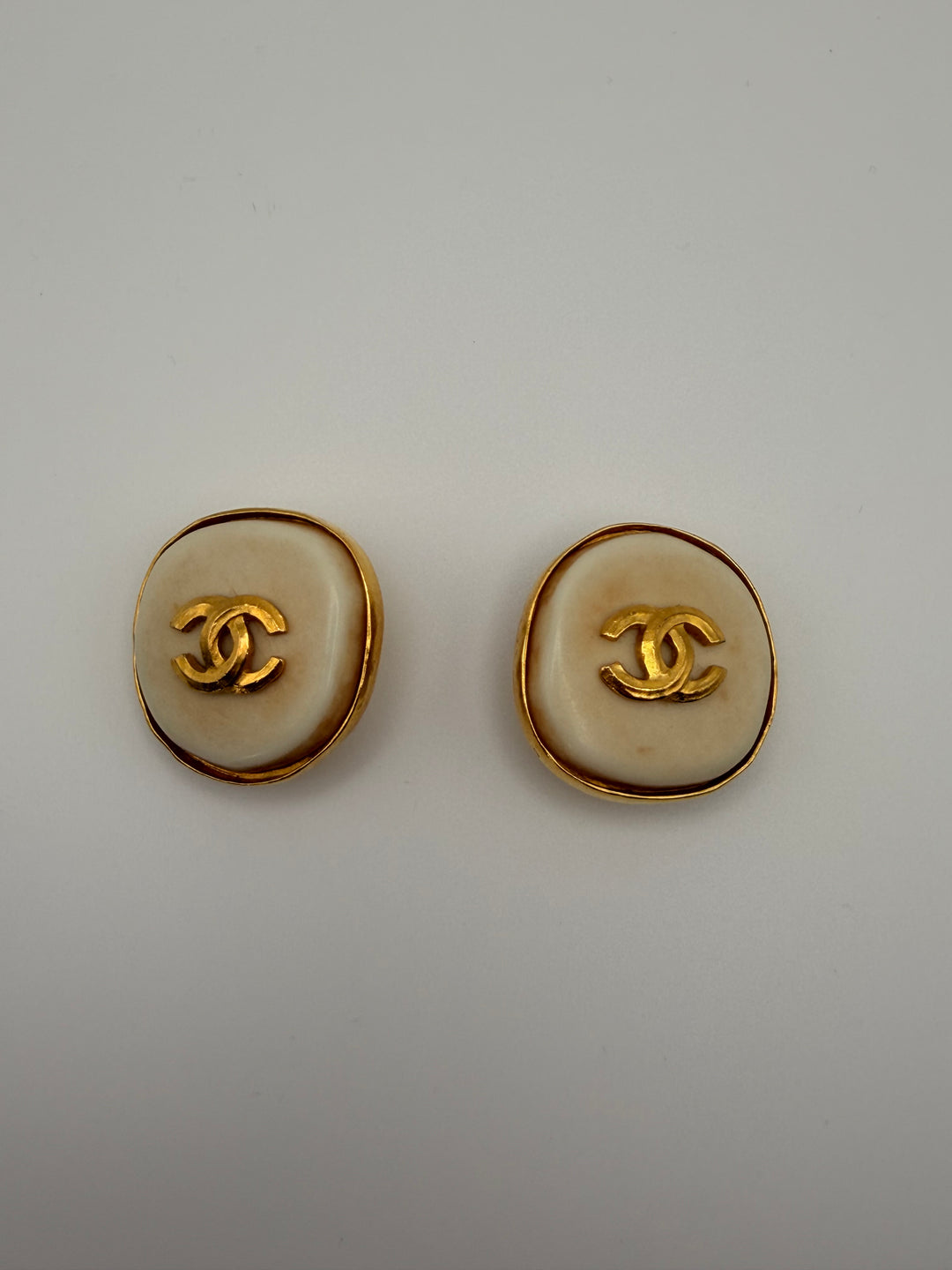 Chanel 1990 Resin & 24K Pl CC Clip-On Earrings