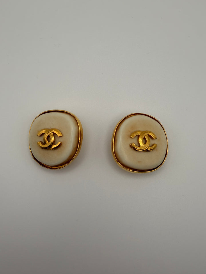 Chanel 1990 Resin & 24K Pl CC Clip-On Earrings