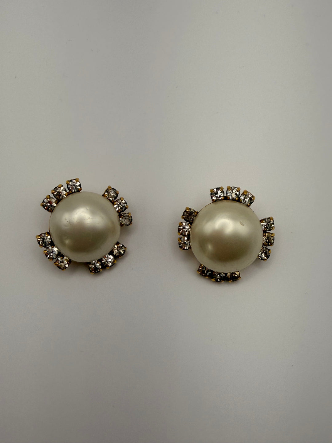 Chanel 2003 Faux Pearl & Strass Crystal Clip-On Earrings